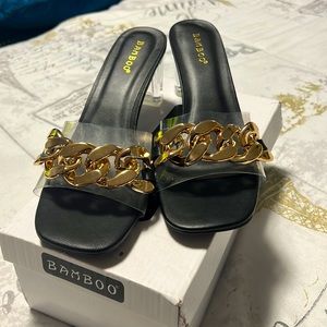 Clear with Gold Chain Slip- Ons